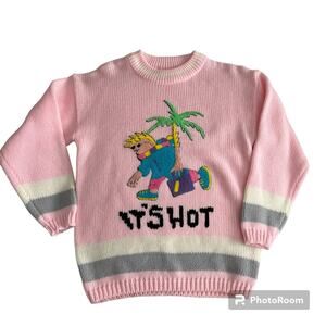 Vtg Retro Jamie Scott Pink It’s Hot Tropical Vacation Knit Pullover Sweater S